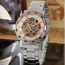 WINNER Men Hollow Auto Mechanical Waterproof Watch White Rose Gold