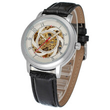 Winner Hollow Automatic Waterproof PU Leather Men Watch White