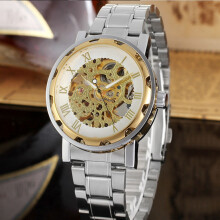 WINNER Men Hollow Full Auto Mechanical Waterproof Watch White Gold