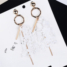 Fashionable Retro Women Flower Alloy Long Earrings White