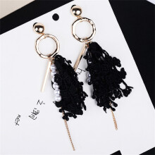 Retro Women Flower Alloy Long Earrings Black