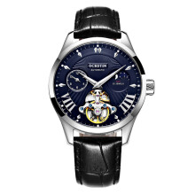 OCHSTIN Man Leather Watch Automatic Mechanical Silver Blue
