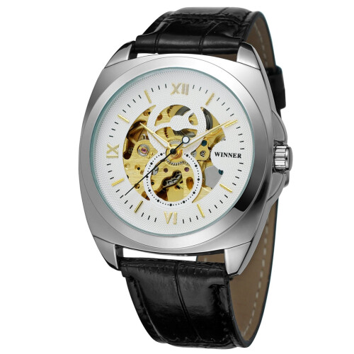 Business Men Hollow Analog Automatic Watch White 2