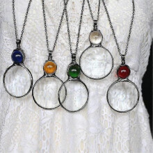 (Blue) Magnifying Glass Necklace Gift, Reading Magnifying Glass Pendant Necklace For Elderly, Magnifying Lens For Books, Newspapers, Reading Jewelry