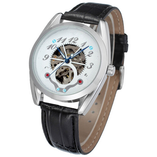 WINNER Male Automatic Watch Full Hollow Waterproof White Silver