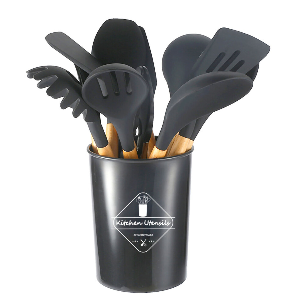 (Dark Gray) Silicone Kitchenware Set Wood Handle Non Stick Utensils Dark Gray-image-OPC-PMMCP88-NEW
