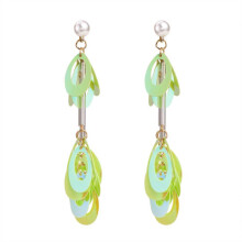 Women Fashionable Plastic Faux Pearl Sequins Earrings Ear Stud(Green)