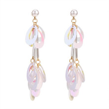 Women Fashionable Plastic Faux Pearl Sequins Earrings Ear Stud(White)
