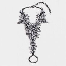 Women Alloy Rhinestone Y Bracelet Anklet Black