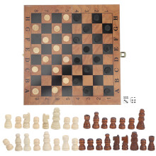 Wooden Box Chess Chessboard Checkers 3 in 1 Checkerboard with Chessman