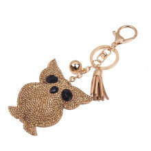 Owl Tassels Rhinestones Pendant Snap Hook Alloy Key Chain (Champagne)