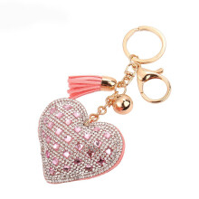 Rhinestone Heart Pendant Tassel Keychain Snap Hook (Pink)