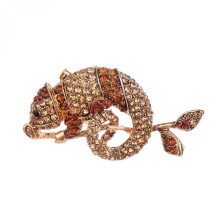Women Alloy Scarf Buckle Chameleon Rhinestone Brooch (Champagne)