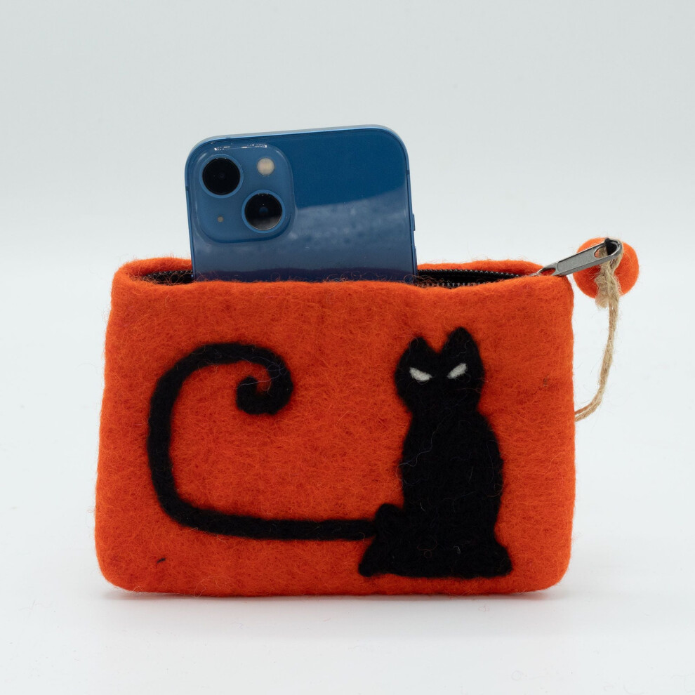 Ancient Wisdom Natural Felt Zipper Pouch - Cat Face