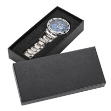 (Blue Surface + Silver) Men Round Dial Hollow Automatic Watch White Gold