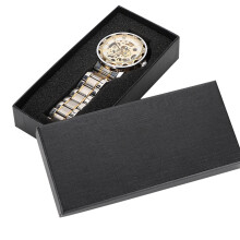 (White Surface + Gold) Men Round Dial Hollow Automatic Watch White Gold