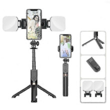 (pink) Mobile Phone Selfie Stick Live Broadcast Bracket Bluetooth Handheld Camera Anti-shake Portable Floor Tripod All-in-one