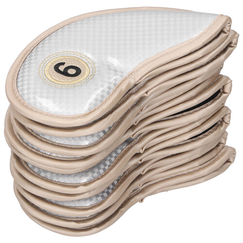 (Silver) 10Pcs PU Golf Iron Head Covers Waterproof Protective Sleeve 2