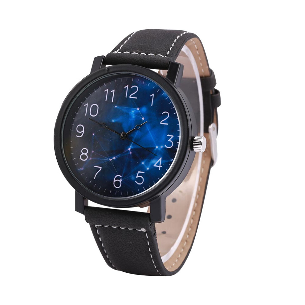 Quartz Wrist Watch Round Pu Strap Big Dial Starry Sky 667859179709