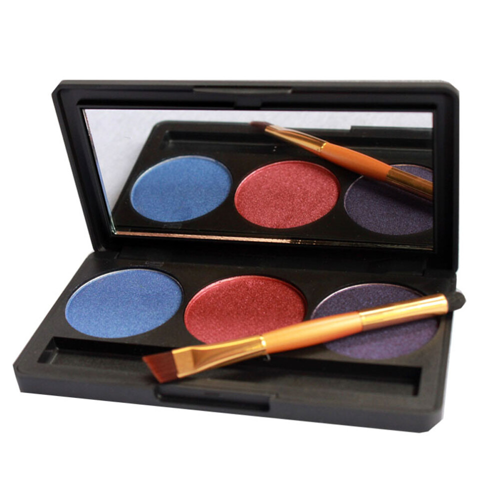 3 Color Shimmer Glitter Eyeshadow Palette Mirror Double Brush
