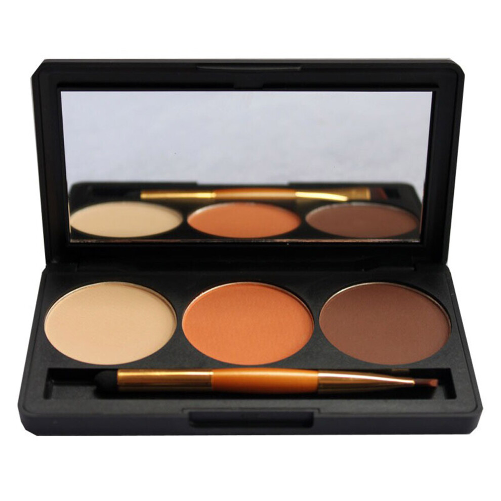 3 Color Shimmer Glitter Eyeshadow Palette Mirror Double Brush