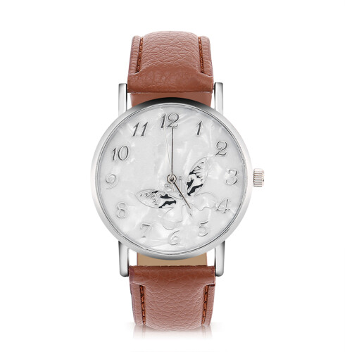 PU Leather Strap Quartz Watch Women Analog Coffee