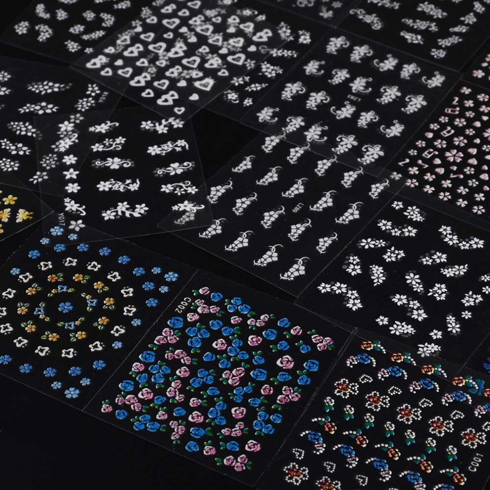 30 Sheet 3D Mix Color Floral Nail Art Stickers Decals