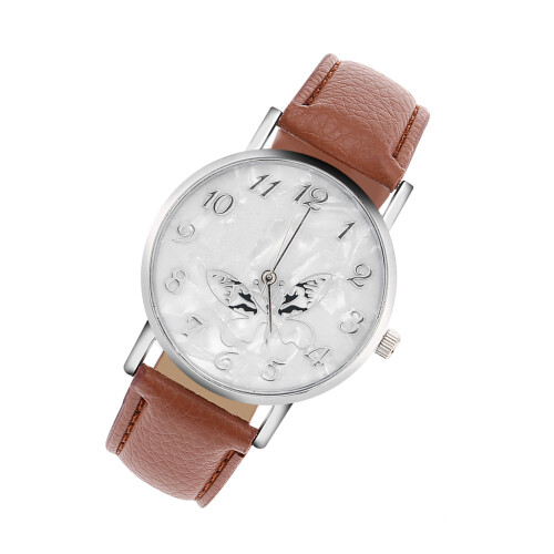 PU Leather Strap Quartz Watch Women Analog Coffee 2