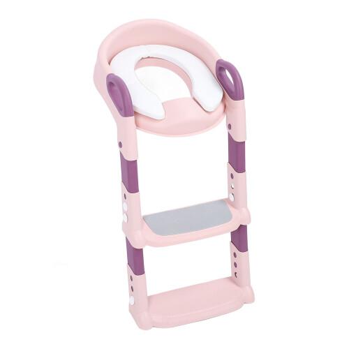 Foldable Toddler Potty Training Seat Anti Slip with Step Stool Pink 1
