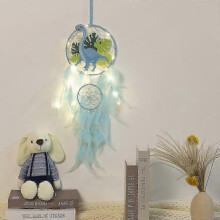 (With light, Blue) Dinosaur Dream Catchers For Boys Girls, Dream Catcher Light Wall Decor Feather Wall Hanging Dino Dream Catcher Kids Gift