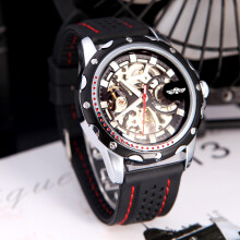 Men's Skeleton Mechanical Watch Black Silicone Band