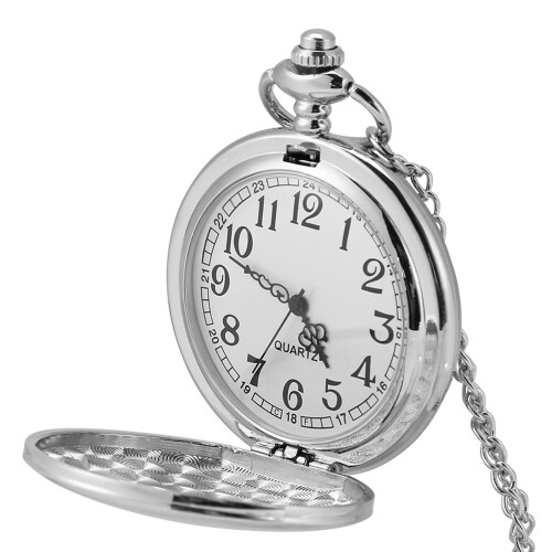 Classical Quartz Analog Smooth Pocket Watch Necklace Pendant Silver
