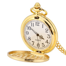 Classical Quartz Analog Smooth Pocket Watch Necklace Pendant Gold