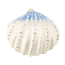(Blue White) Sea Shells Trinket Box Vintage Hinged Enamel Jewelry Organizer