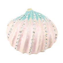 (Pink White) Sea Shells Trinket Box Vintage Hinged Enamel Jewelry Organizer