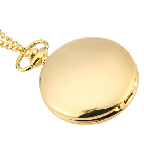 Classical Quartz Analog Smooth Pocket Watch Necklace Pendant Gold 1