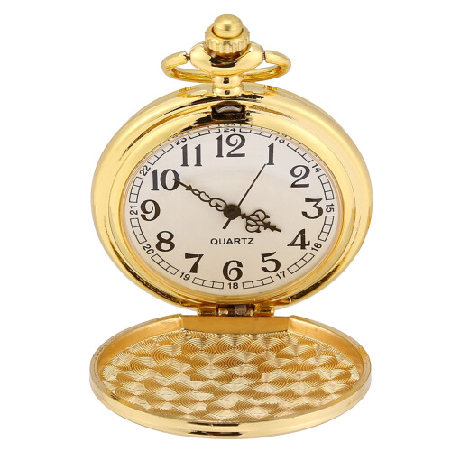 Classical Quartz Analog Smooth Pocket Watch Necklace Pendant Gold 2