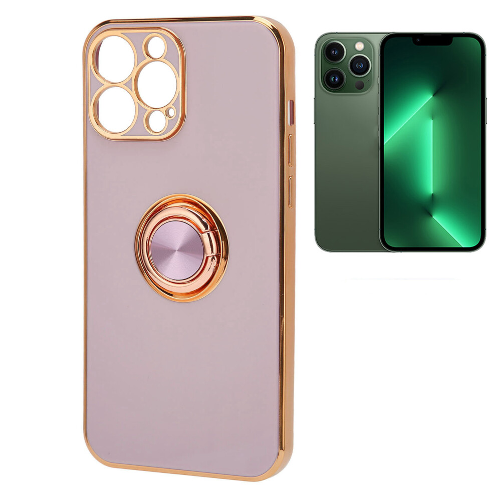 Ultra Thin Light Purple Tpu Ring Case For Iphone 13 Pro Max With Rose Gold Glitter Ring Gold,Purple 6901357181975