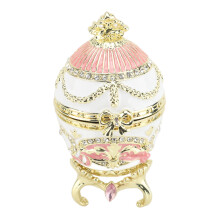 Egg Style Trinket Box Enameled Hinged Jewelry Organizer Ring Earrings