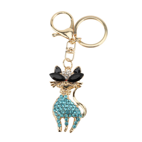 (Blue) Cute Cat Rhinestone Backpack Keychain Blue