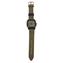 (Green) Men Watch PU Leather Strap Easy Read Quartz Black