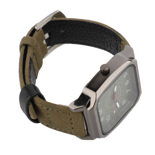 (Green) Men Watch PU Leather Strap Easy Read Quartz Black 2