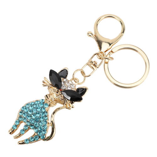 (Blue) Cute Cat Rhinestone Backpack Keychain Blue 2
