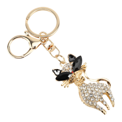(White) Cute Cat Rhinestone Backpack Keychain Blue 1