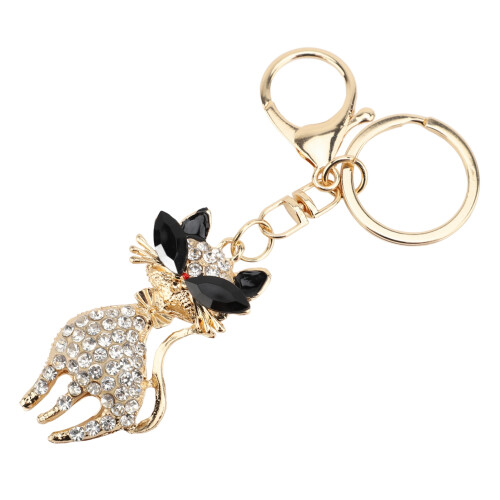 (White) Cute Cat Rhinestone Backpack Keychain Blue 2