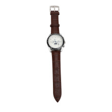 (Silver White (Brown Strap)) Men Automatic Moon Phase Chronograph Luminous Self Winding Black