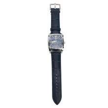 (Silver Blue) Skeleton Automatic Watch Men Moon Phase Silver PU Leather Strap