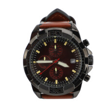 (Coffee Strap Red Dial) PU Leather Analog Watch Large Face Luminous Red Dial Black Strap