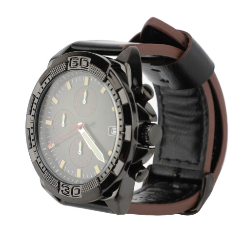 (Black Strap Green Dial) PU Leather Analog Watch Large Face Luminous Red Dial Black Strap 1