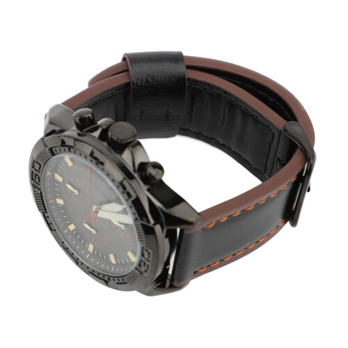 (Black Strap Green Dial) PU Leather Analog Watch Large Face Luminous Red Dial Black Strap 2